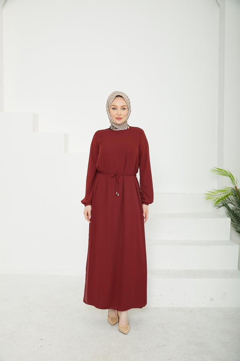 ARMİNE TREND Kolları Lastikli Astarlı Elbise Bordo 25YT927