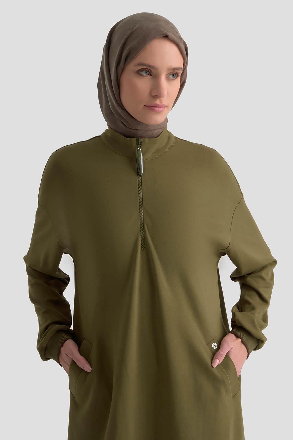 Armine TREND Kolları Ribanalı Bayan Tunik Yağ Yeşili 25KT461