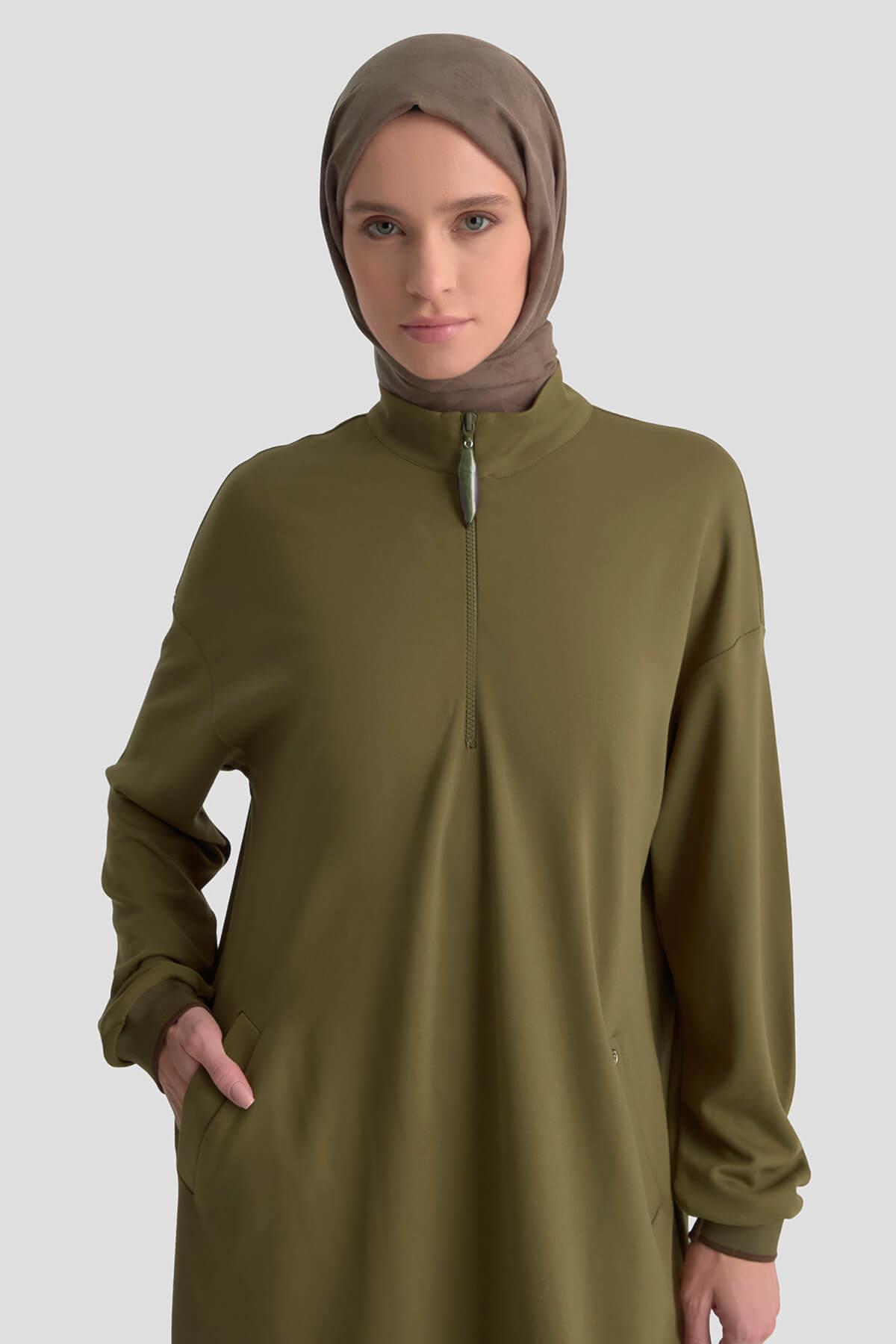 Armine TREND Kolları Ribanalı Bayan Tunik Yağ Yeşili 25KT461