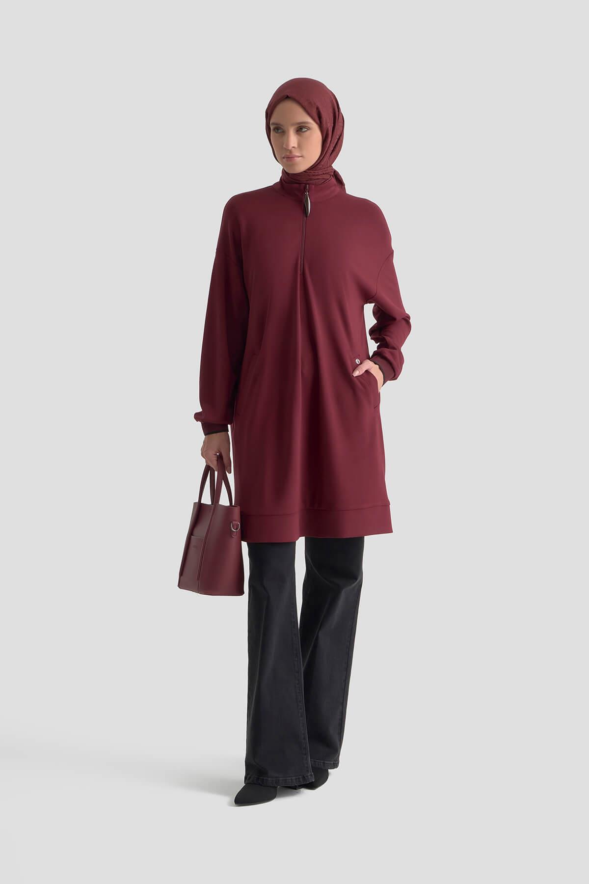 Armine TREND Kolları Ribanalı Bayan Tunik Bordo 25KT461