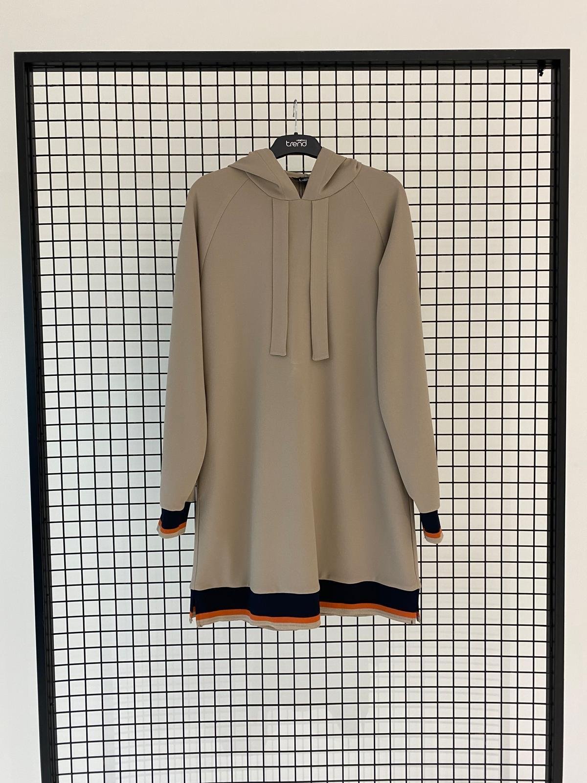Armine TREND Kolları Ribanalı Kapüşonlu Spor Tunik Vizon 24KT459