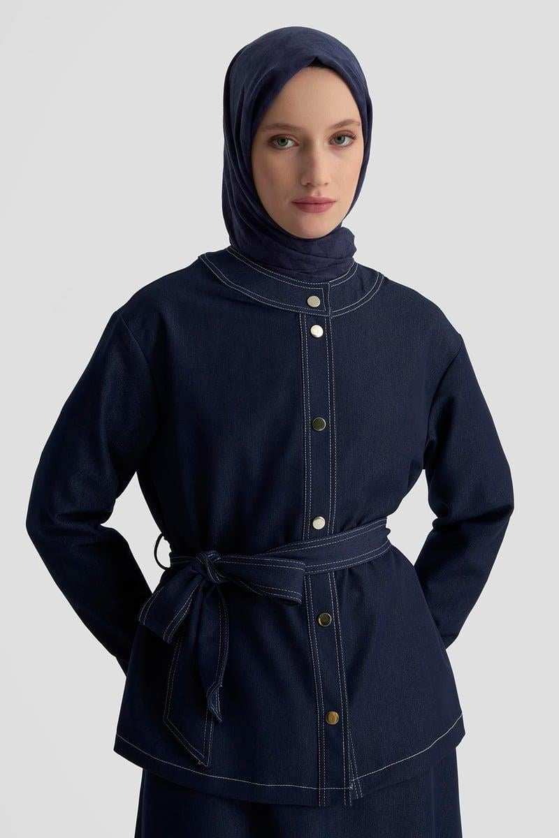 ARMİNE TREND Kolları Ribanalı Yarım Fermuarlı Tunik Haki 25KT443