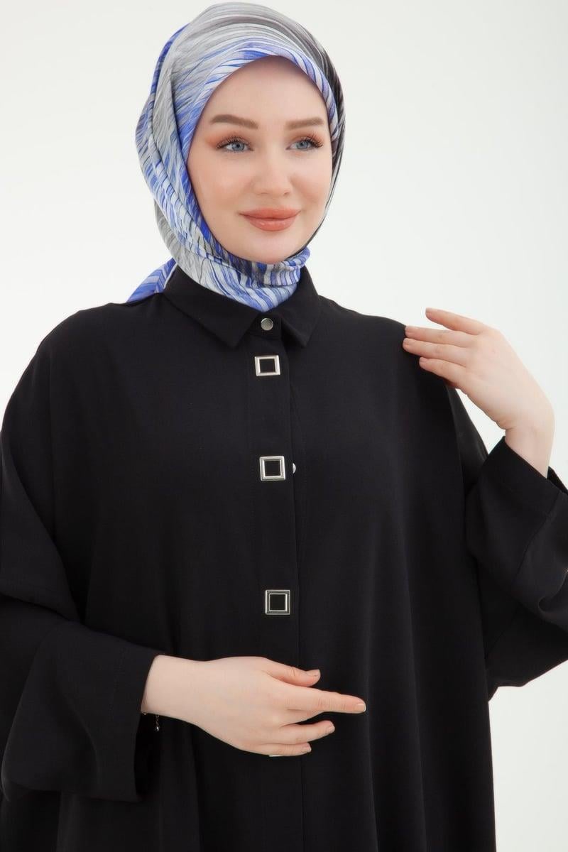 ARMİNE TREND Krep Kumaşlı Boydan Kare Çıtçıtlı Yırtmaçlı Giy Çık Siyah 24YT533