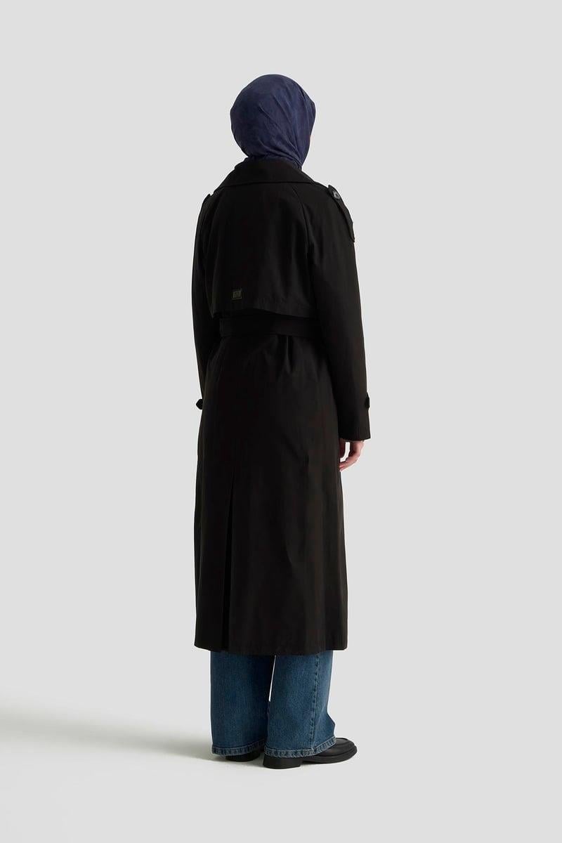 ARMİNE TREND Kruvaze Kapamalı Düğmeli Belden Kuşaklı Kap Siyah 25KT720