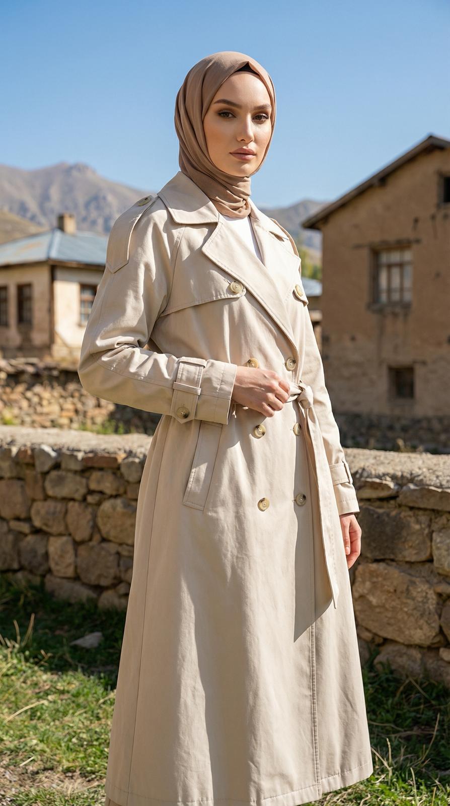 ARMİNE TREND Kruvaze Kapamalı Düğmeli Belden Kuşaklı Kap Taş 26YT707