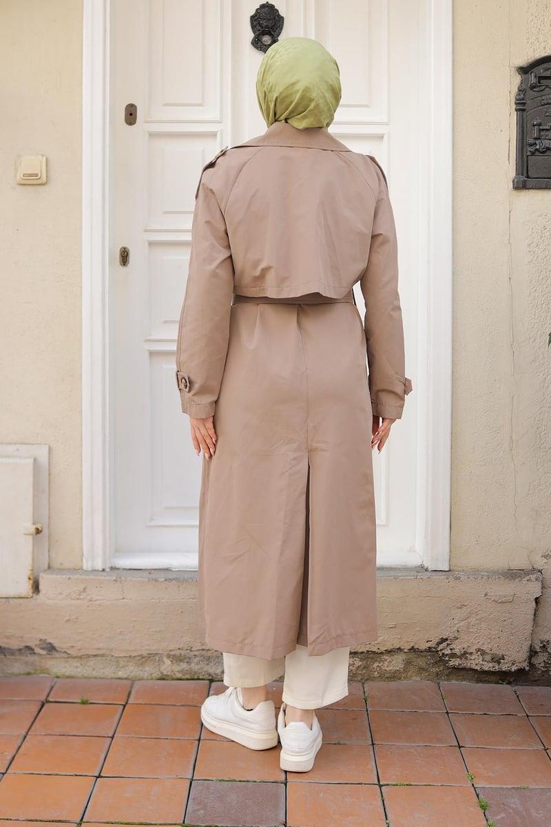 ARMİNE TREND Kruvaze Kapamalı Düğmeli Belden Kuşaklı Kap Bej 26YT707