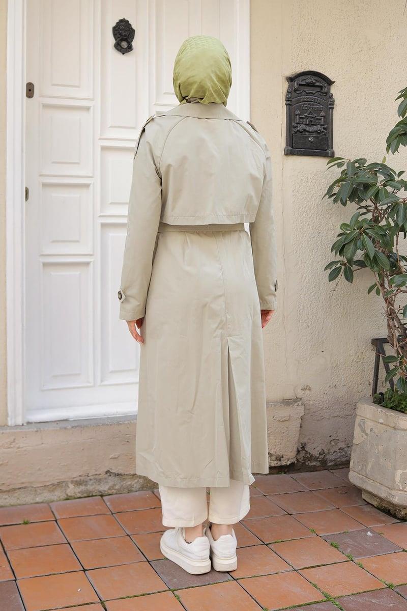 ARMİNE TREND Kruvaze Kapamalı Düğmeli Belden Kuşaklı Kap Küf Yeşili 26YT707