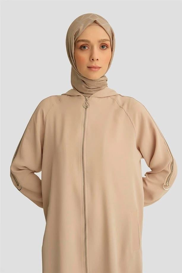Armine TREND Omuz Spor Şeritli Kapüşonlu Bayan Giy-Çık Ferace Taş 25YT803