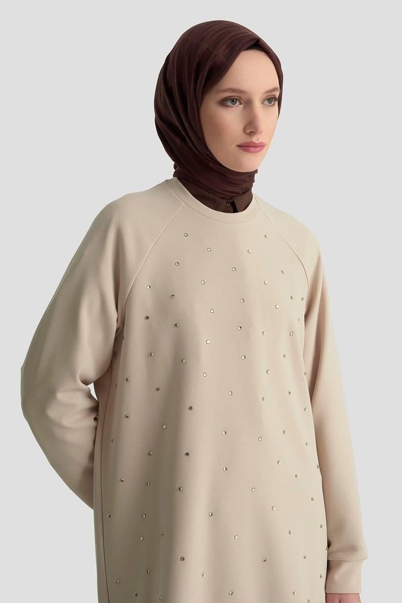 Armine TREND Ön Taş İşlemeli Tunik Bej 25KT449