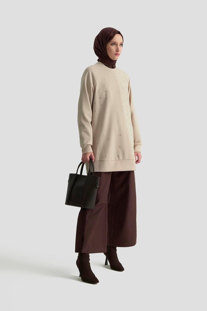 Armine TREND Ön Taş İşlemeli Tunik Bej 25KT449