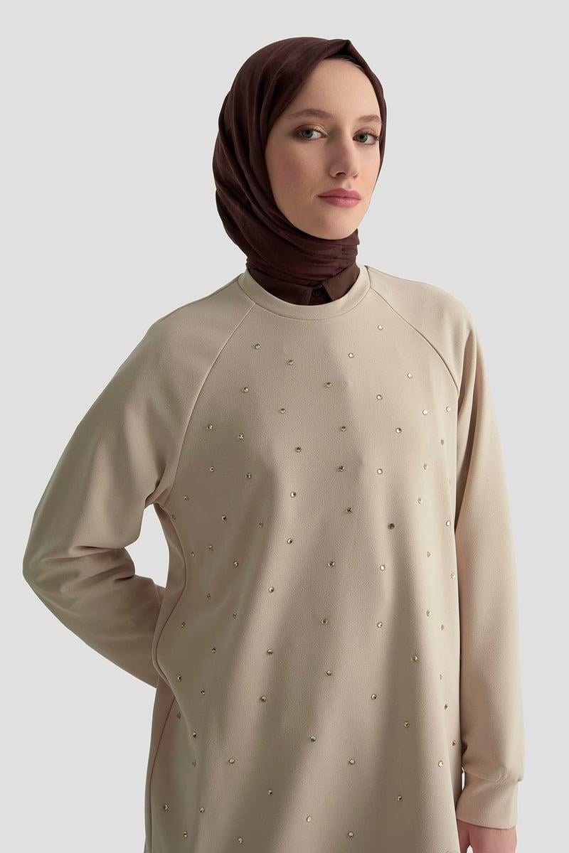 Armine TREND Ön Taş İşlemeli Tunik Bej 25KT449