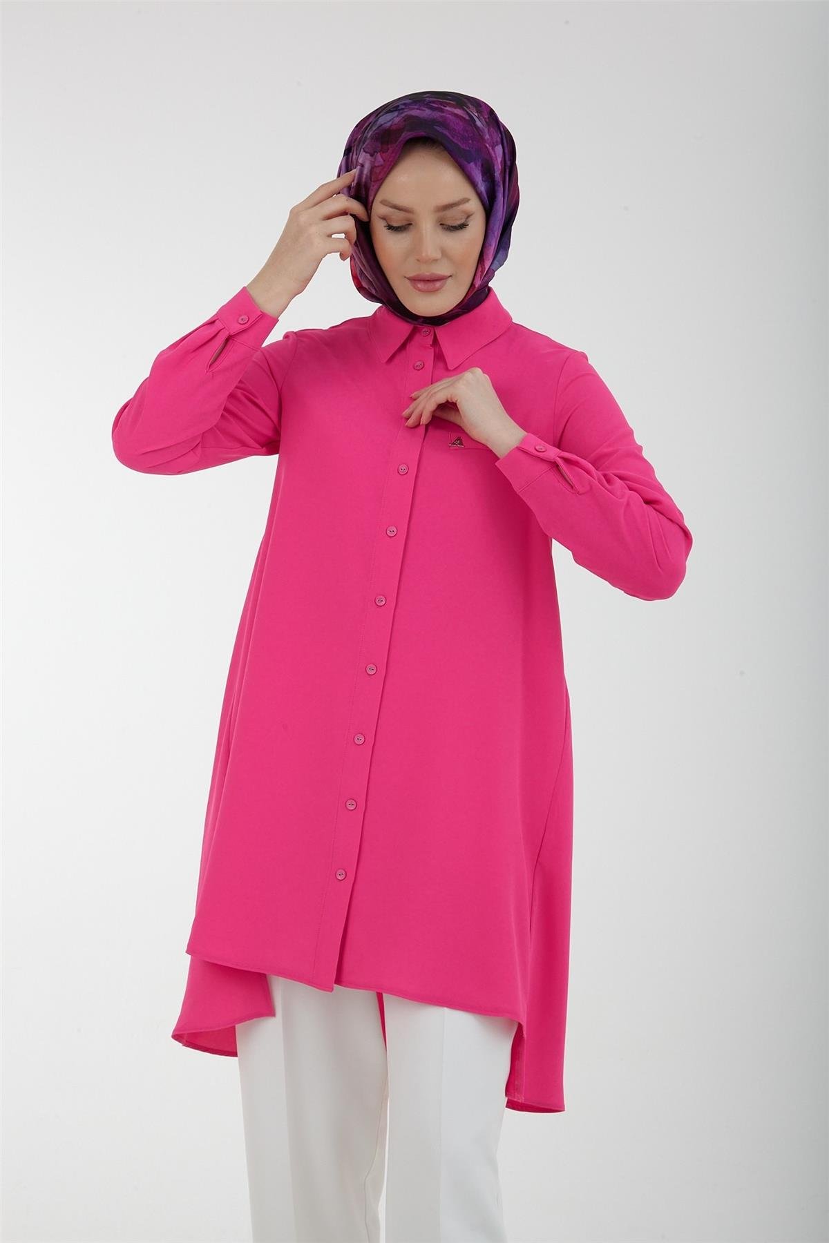 Armine Trend Önden Düğmeli Tunik 23YT403 Fuşya