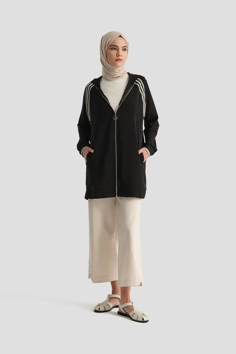 Armine TREND Önden Fermuarlı Biyeli Spor Tunik Siyah 25YT409