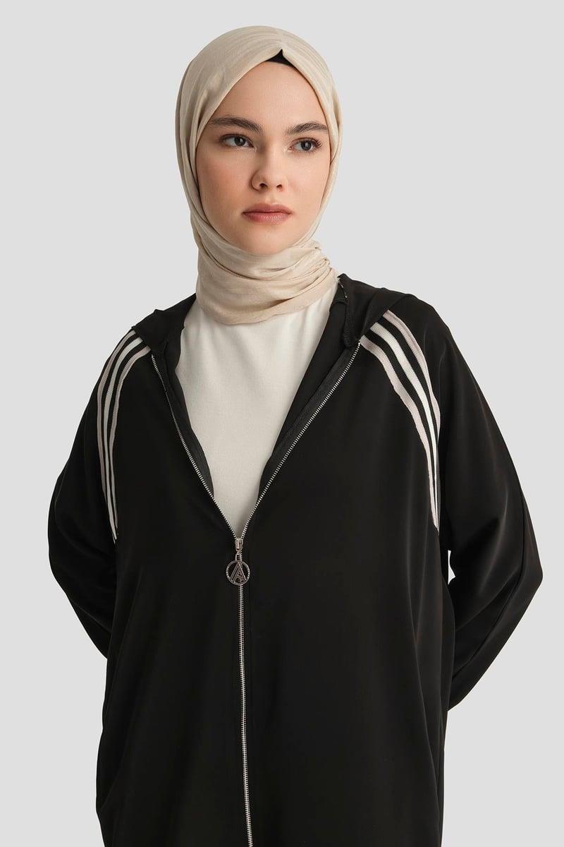 Armine TREND Önden Fermuarlı Biyeli Spor Tunik Siyah 25YT409