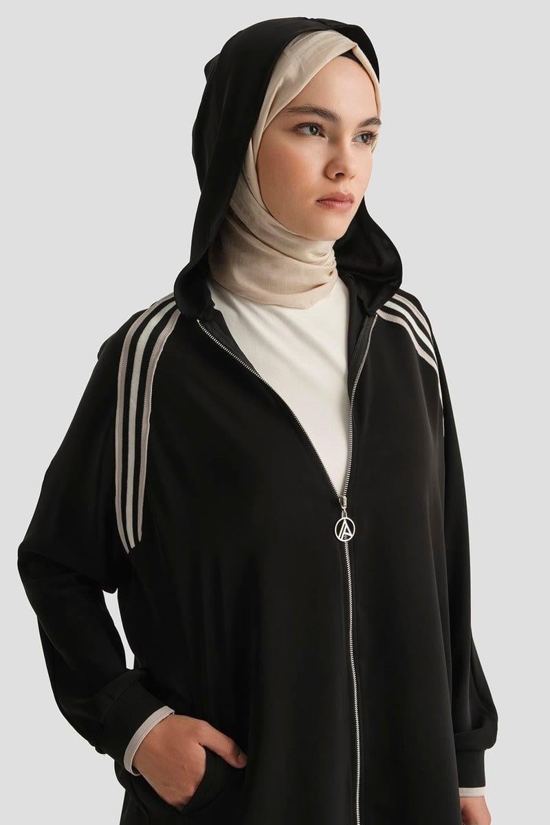 Armine TREND Önden Fermuarlı Biyeli Spor Tunik Siyah 25YT409