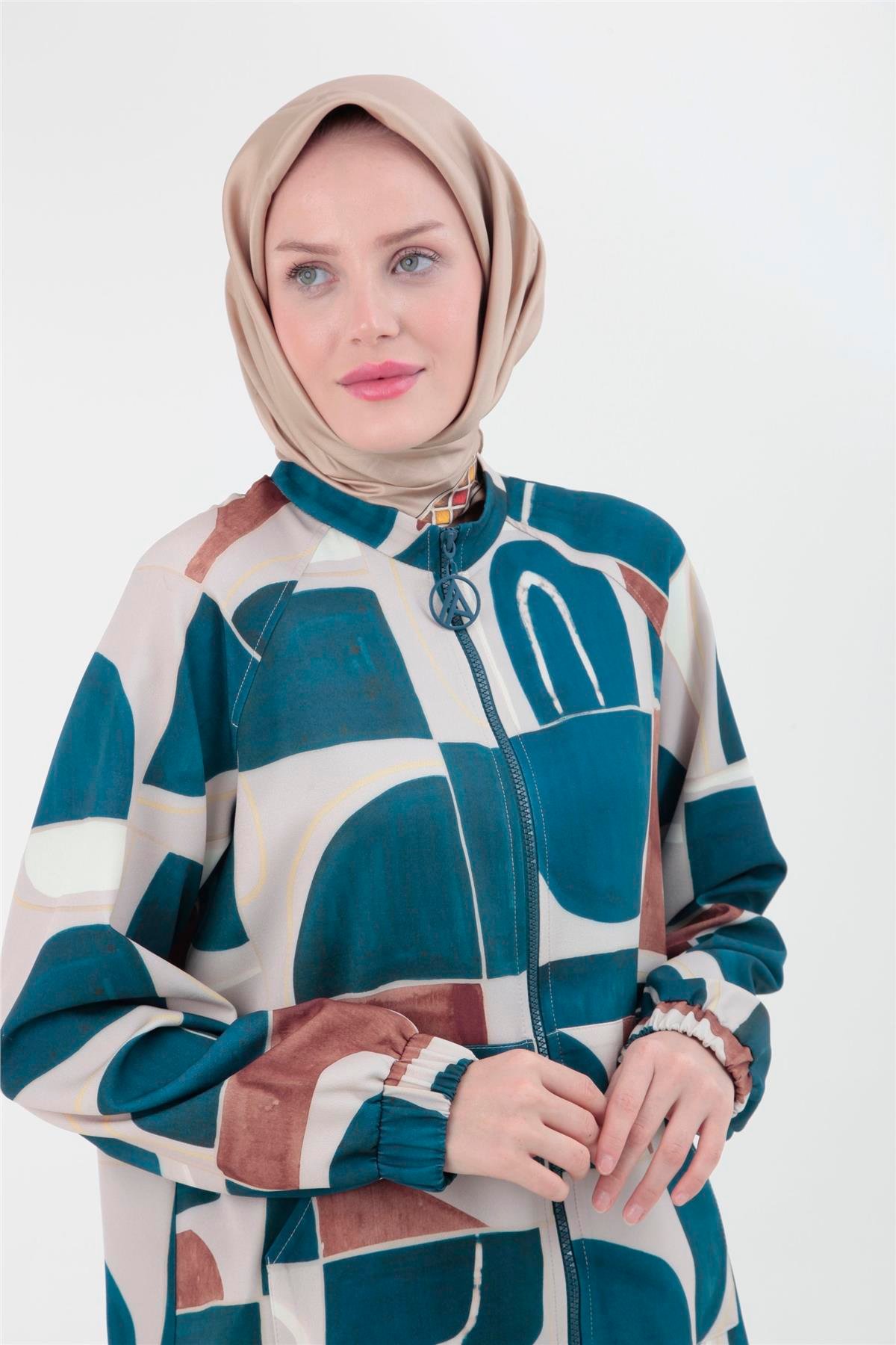 Armine Trend Orjinal Desenli Fermuarlı Ceket Tunik 23KT416 Orjinal