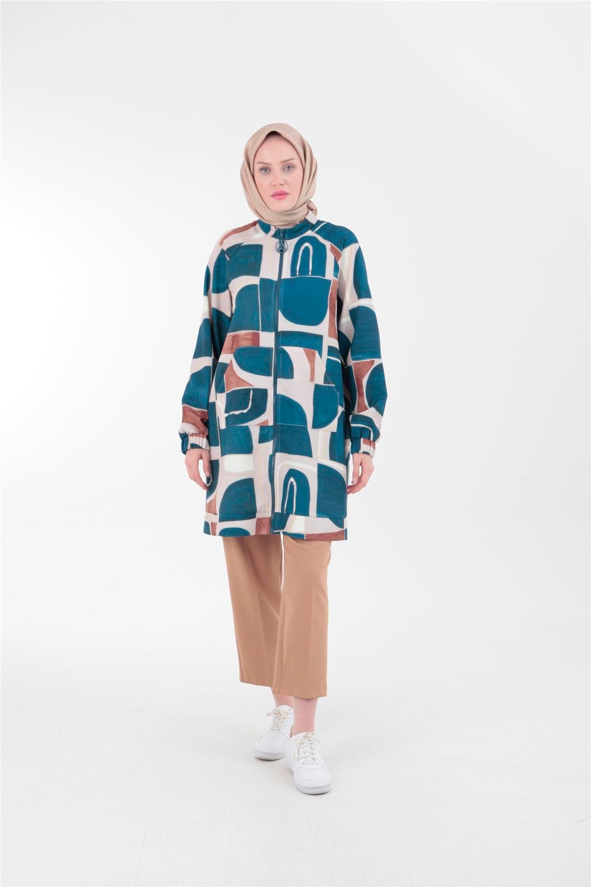 Armine Trend Orjinal Desenli Fermuarlı Ceket Tunik 23KT416 Orjinal