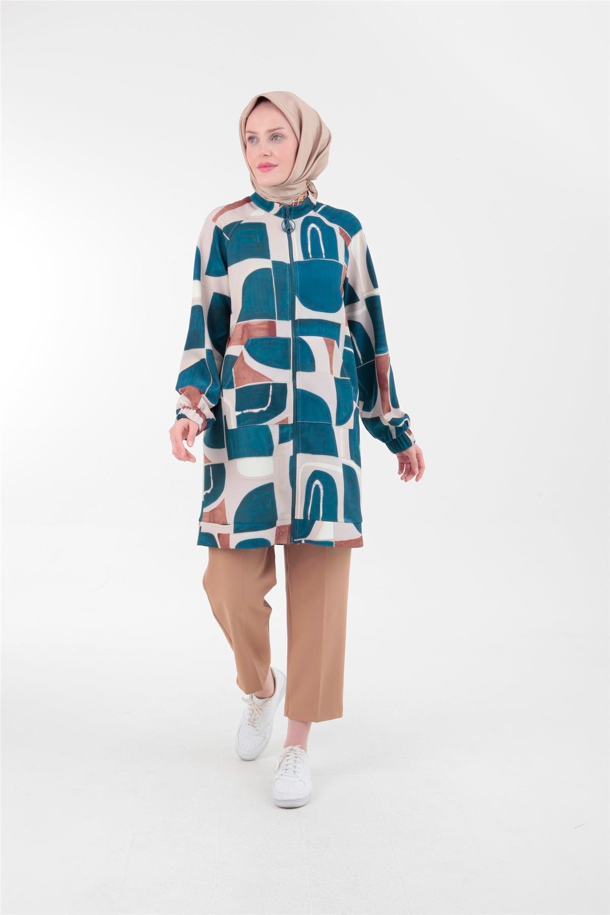 Armine Trend Orjinal Desenli Fermuarlı Ceket Tunik 23KT416 Orjinal