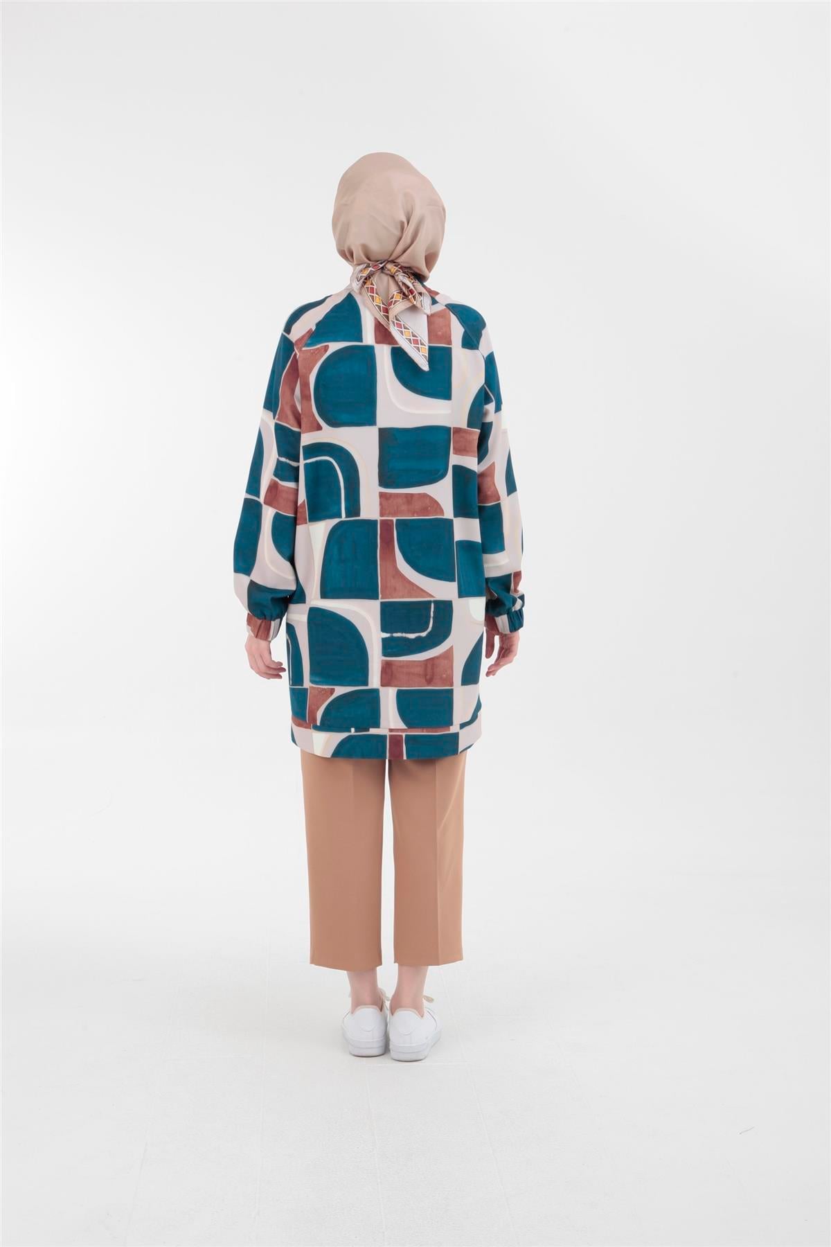 Armine Trend Orjinal Desenli Fermuarlı Ceket Tunik 23KT416 Orjinal
