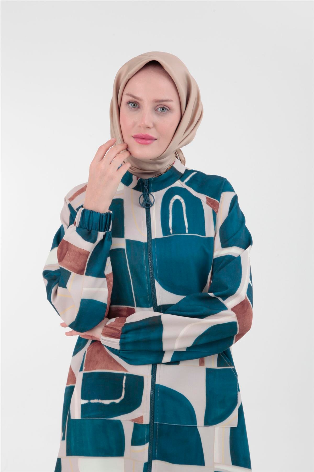 Armine Trend Orjinal Desenli Fermuarlı Ceket Tunik 23KT416 Orjinal