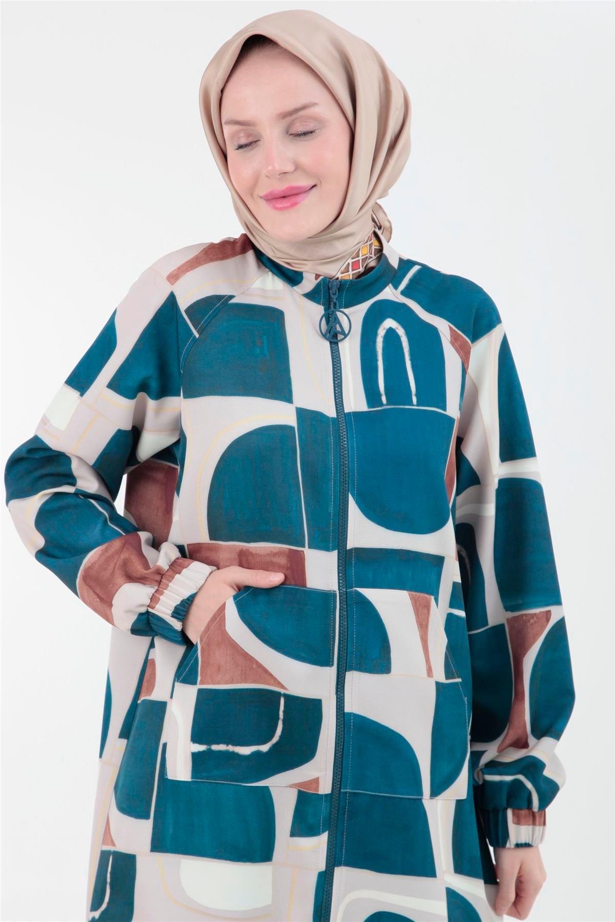 Armine Trend Orjinal Desenli Fermuarlı Ceket Tunik 23KT416 Orjinal