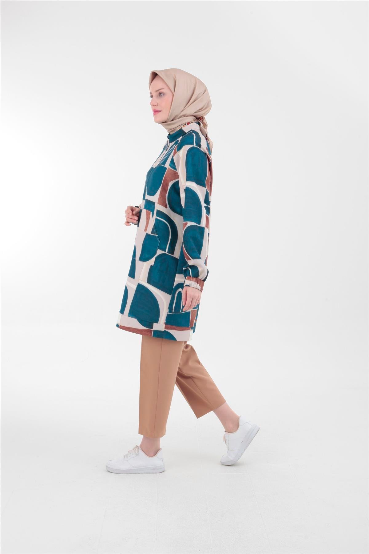 Armine Trend Orjinal Desenli Fermuarlı Ceket Tunik 23KT416 Orjinal