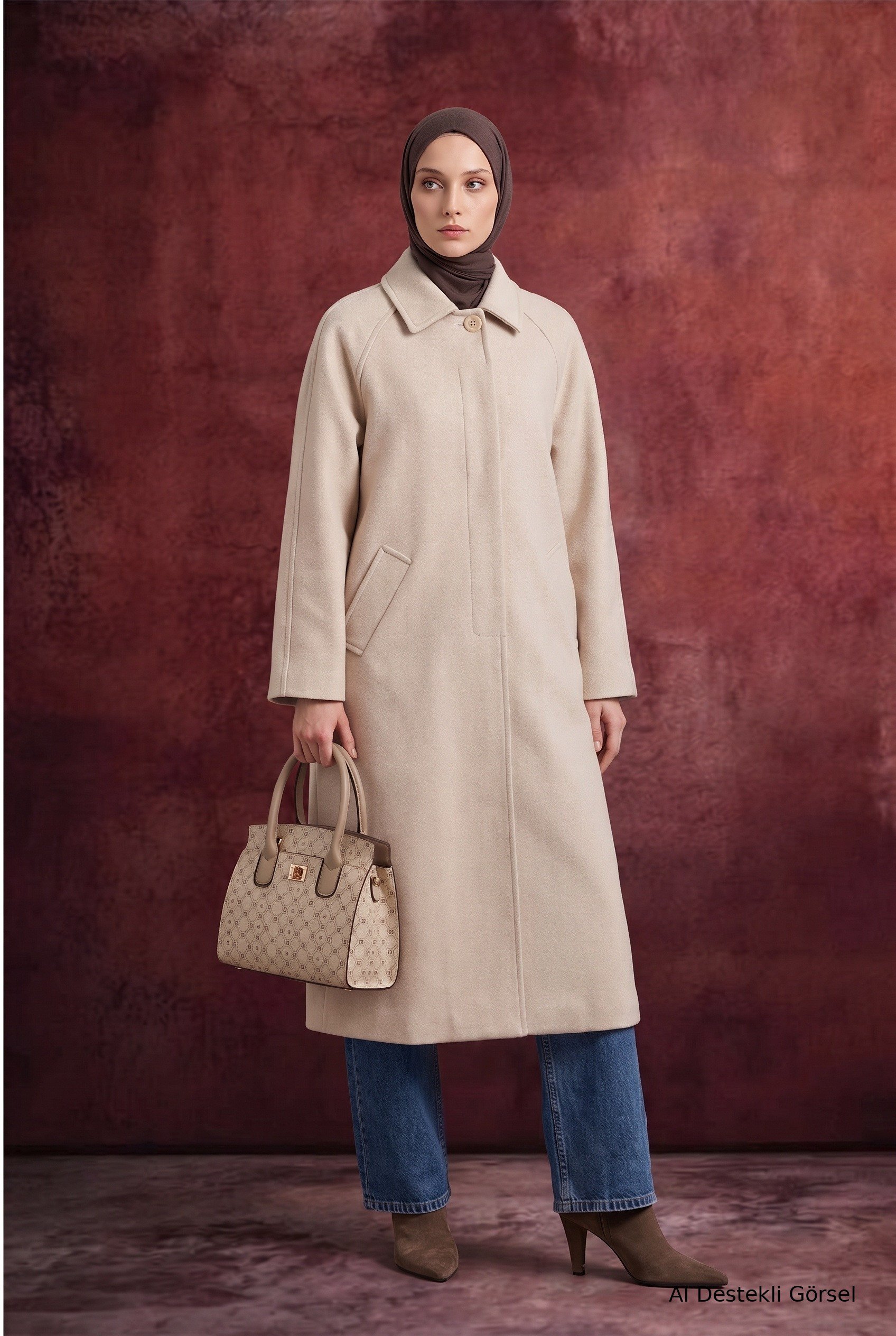 Armine TREND Oversize Reglan Kol Astarlı Trençkot Kaban Bej 26kt733
