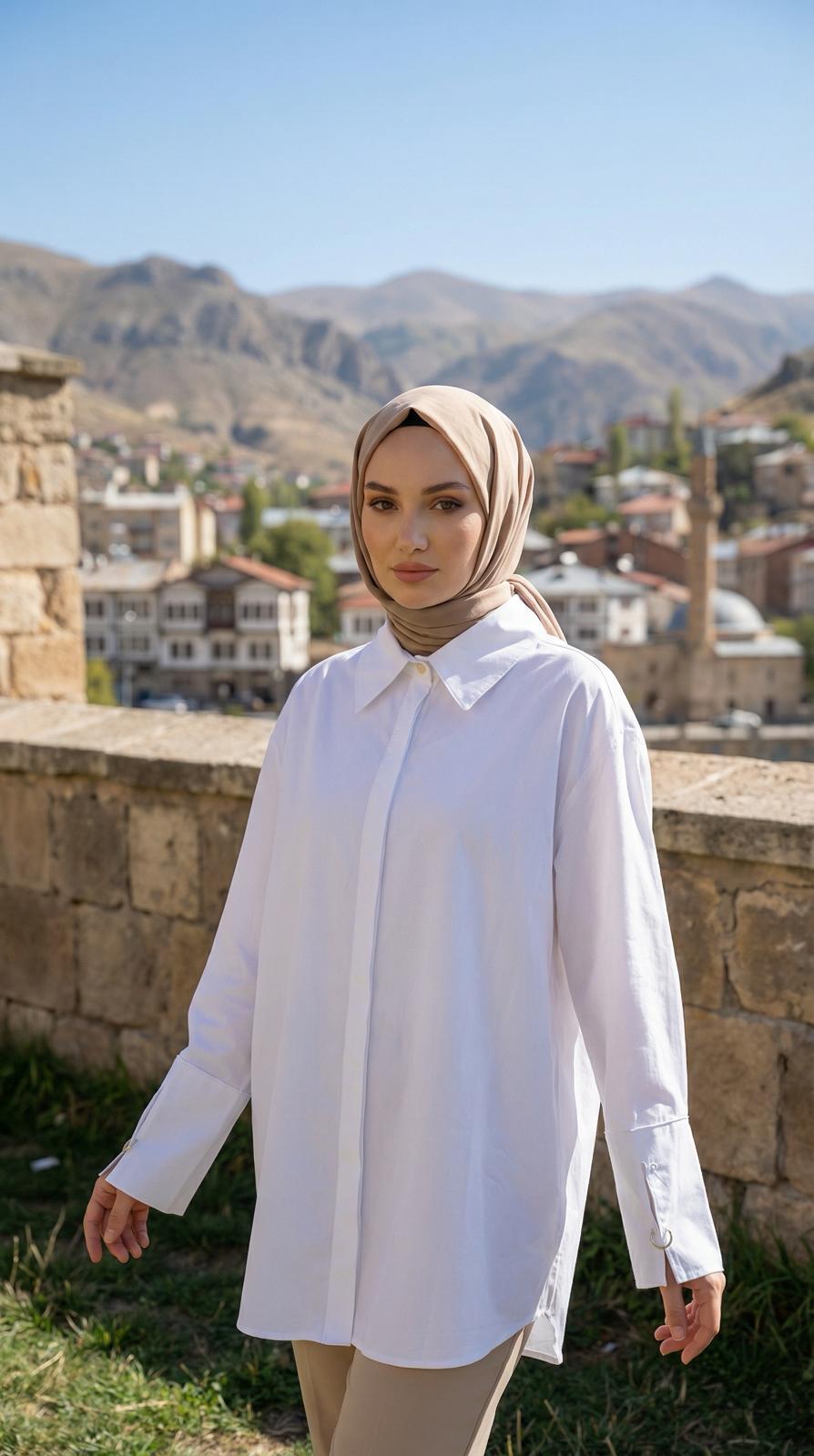 Armine TREND Pamuk Kumaş Asimetrik Gömlek Ekru 25KT304