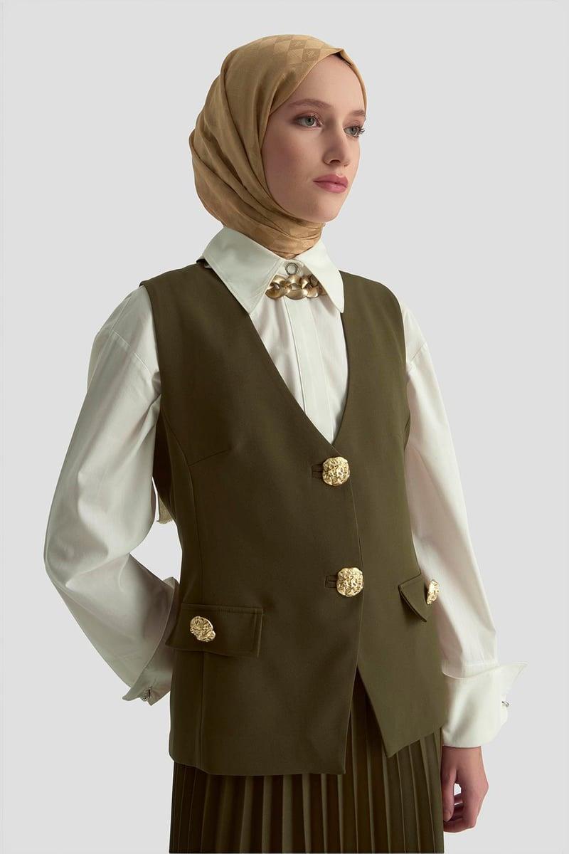 Armine TREND Pilise Etekli Yelekli Takım Yağ Yeşili 25KT643