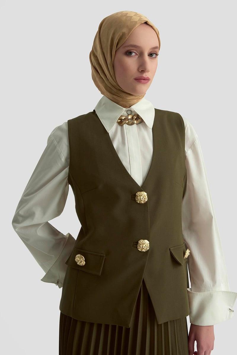 Armine TREND Pilise Etekli Yelekli Takım Yağ Yeşili 25KT643
