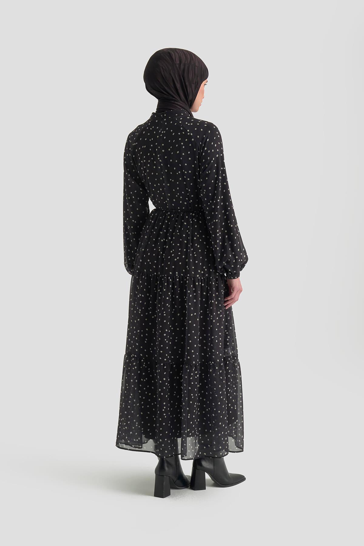 Armine TREND Puantiye Desenli Şifon Elbise Siyah 26YT910