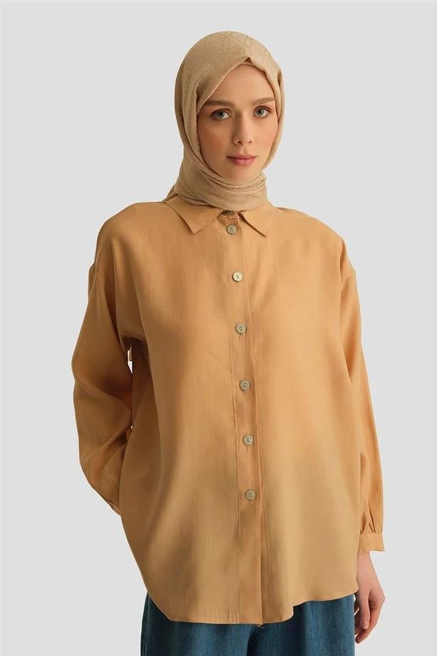 Armine TREND Rahat Kesim Gömlek Tunik Bej 25YT486