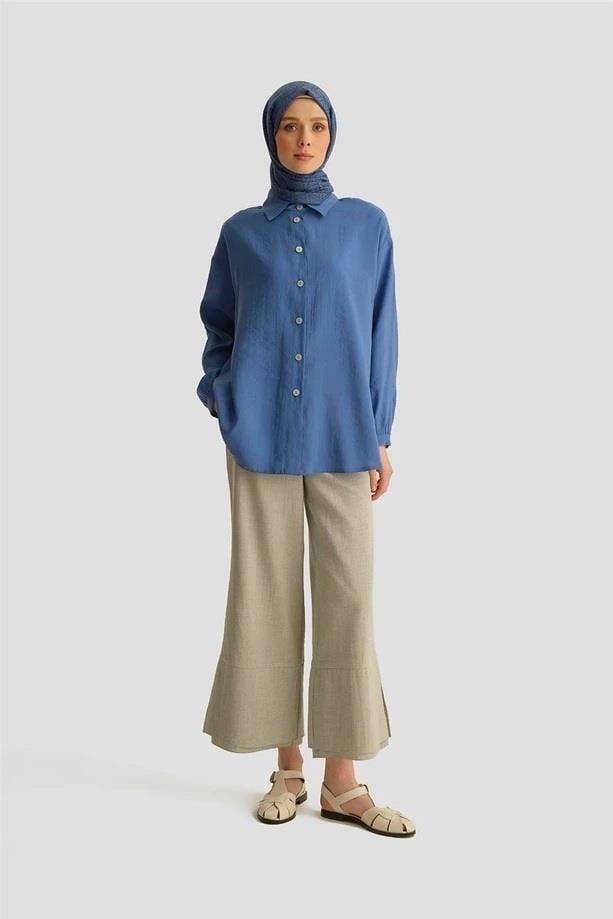 Armine TREND Rahat Kesim Gömlek Tunik Saks 25YT486