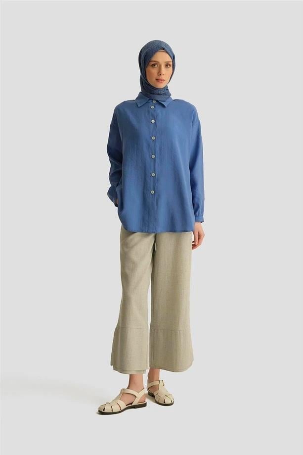Armine TREND Rahat Kesim Gömlek Tunik Saks 25YT486