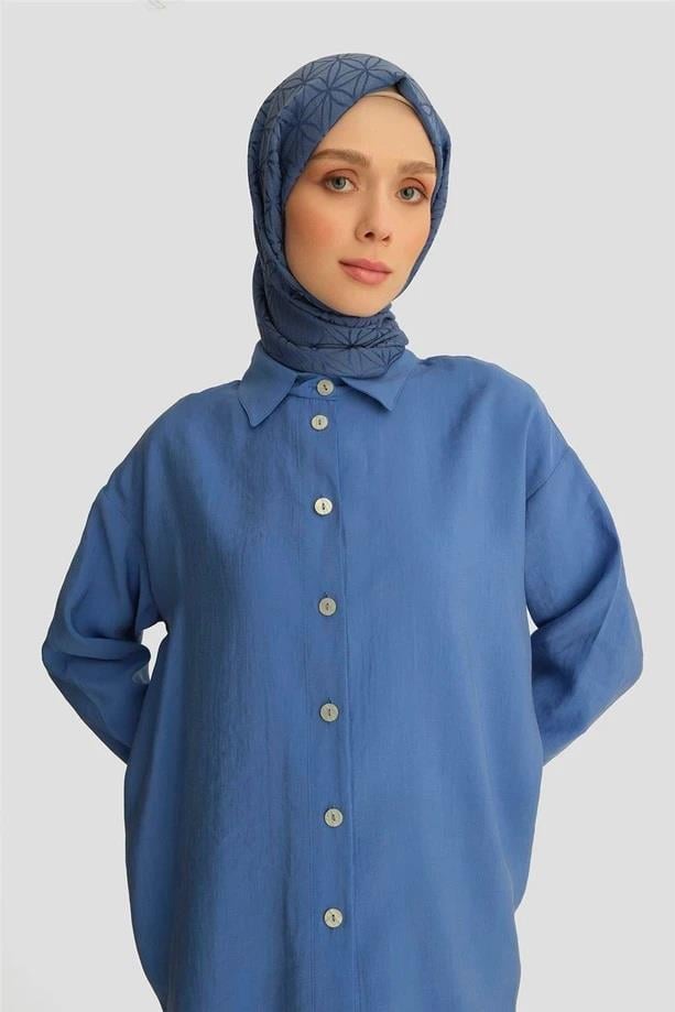 Armine TREND Rahat Kesim Gömlek Tunik Saks 25YT486
