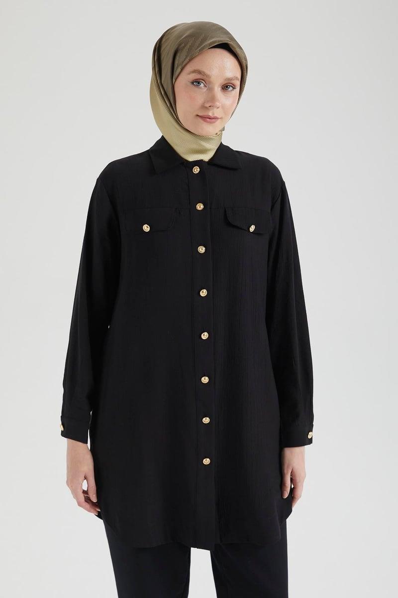 Armine TREND Sahte Cep Kapaklı Tunik Siyah 25YT4145