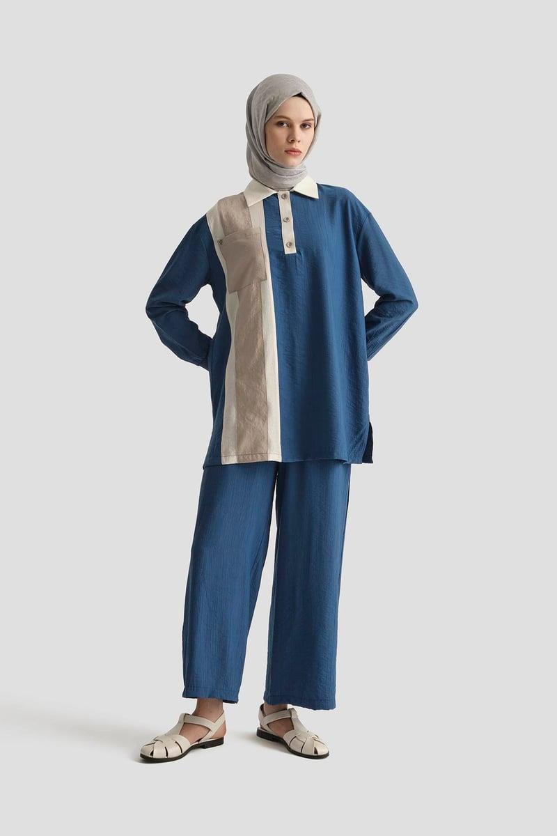 Armine TREND Şerit Geçişli Pantolonlu Takım İndigo 25YT6130