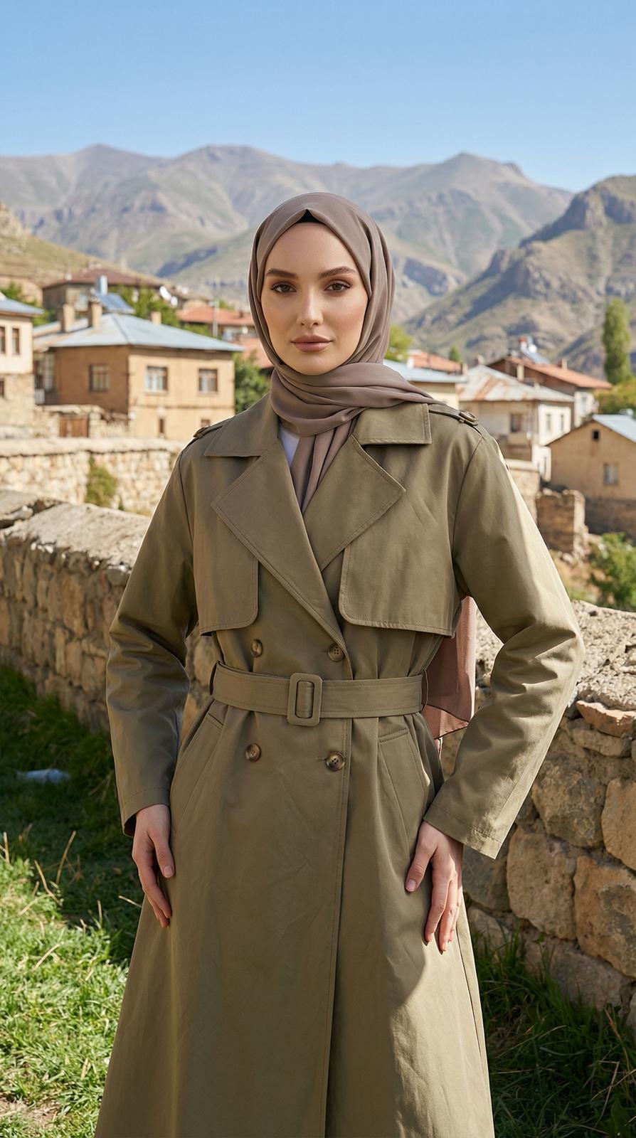 Armine TREND Seyyar Kemerli Trench Haki 26YT706