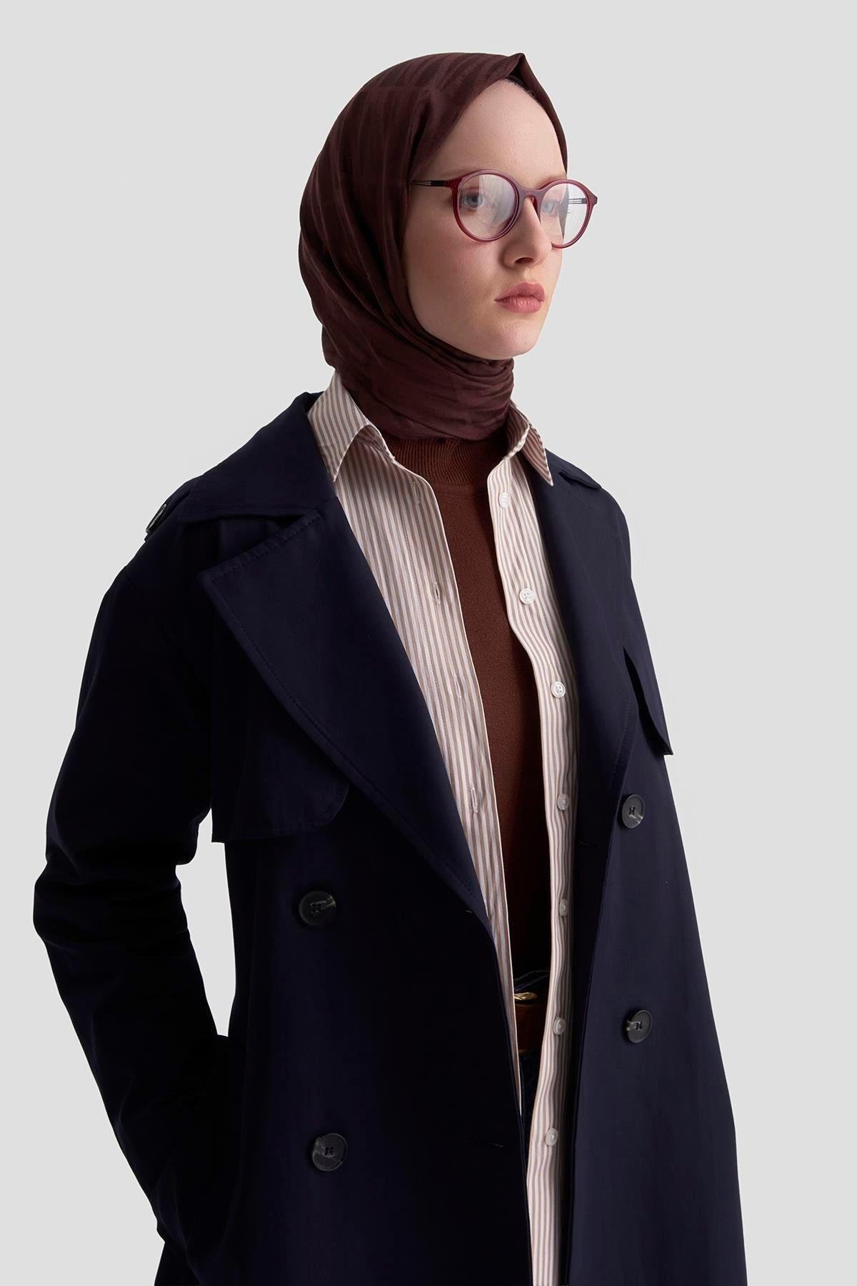 Armine TREND Seyyar Kemerli Trench Lacivert 25KT725