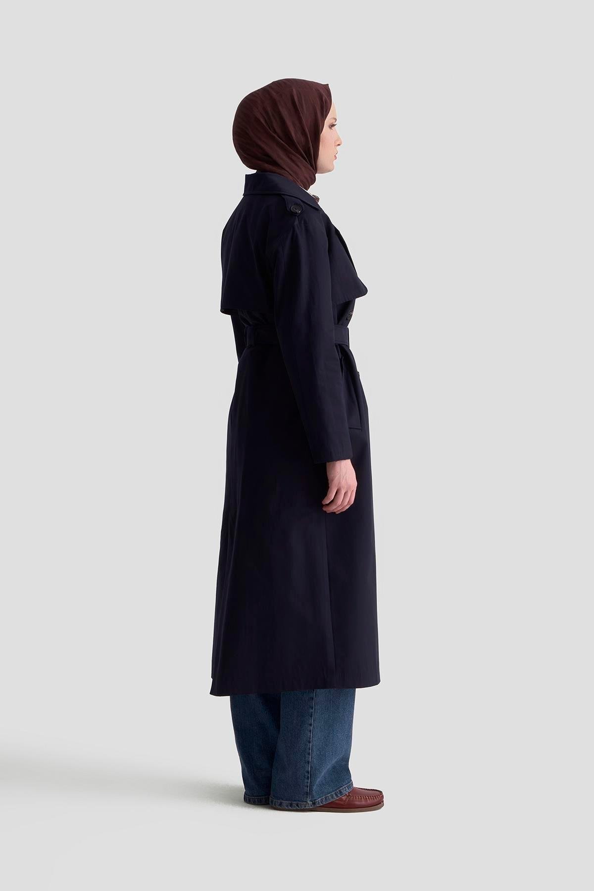 Armine TREND Seyyar Kemerli Trench Lacivert 25KT725