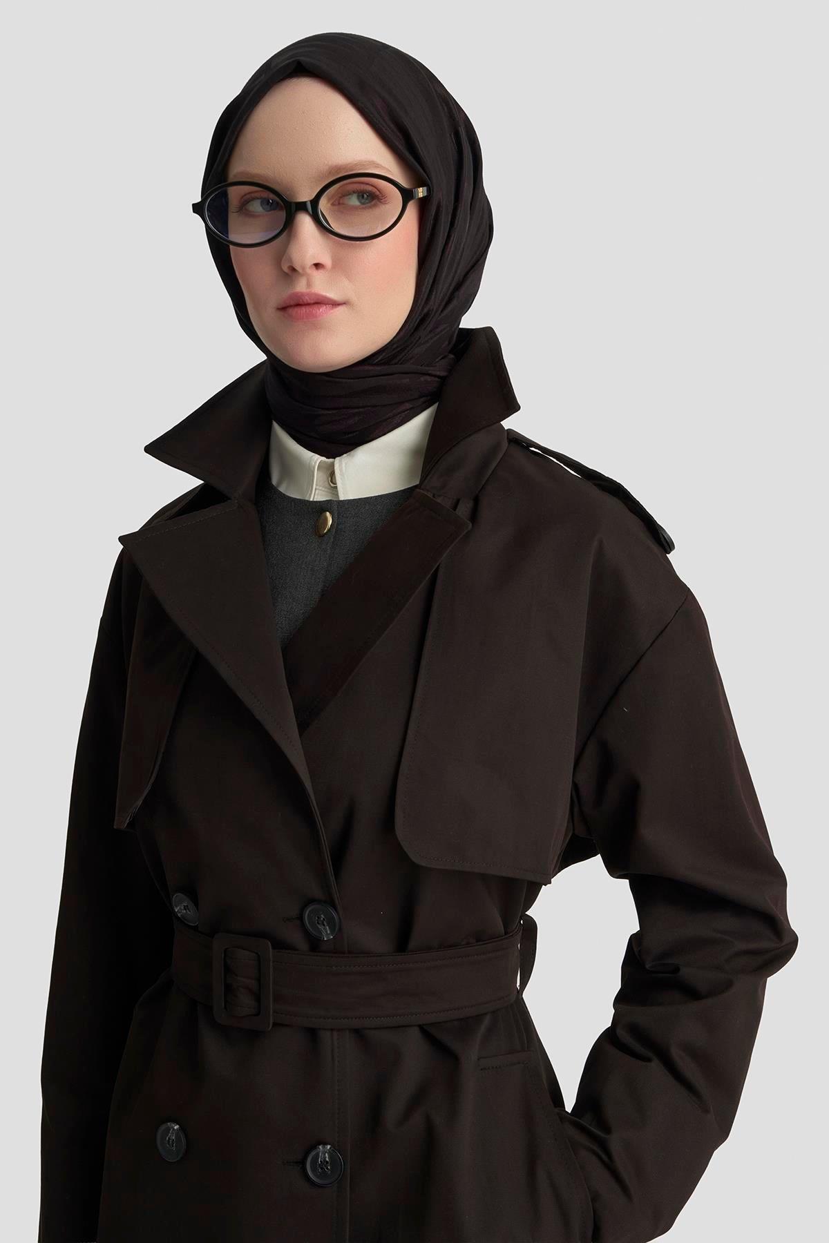 Armine TREND Seyyar Kemerli Trench Siyah 25KT725