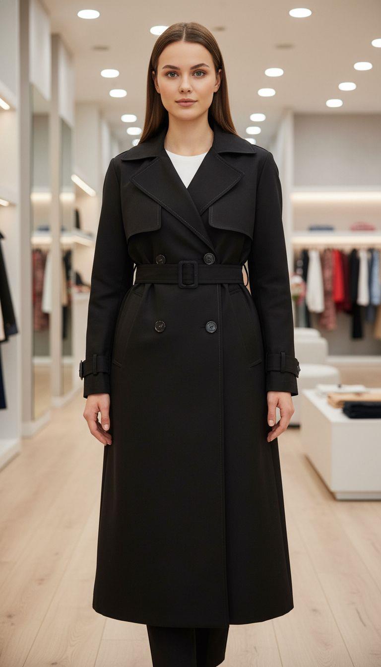 Armine TREND Seyyar Kemerli Trench Siyah 25KT72