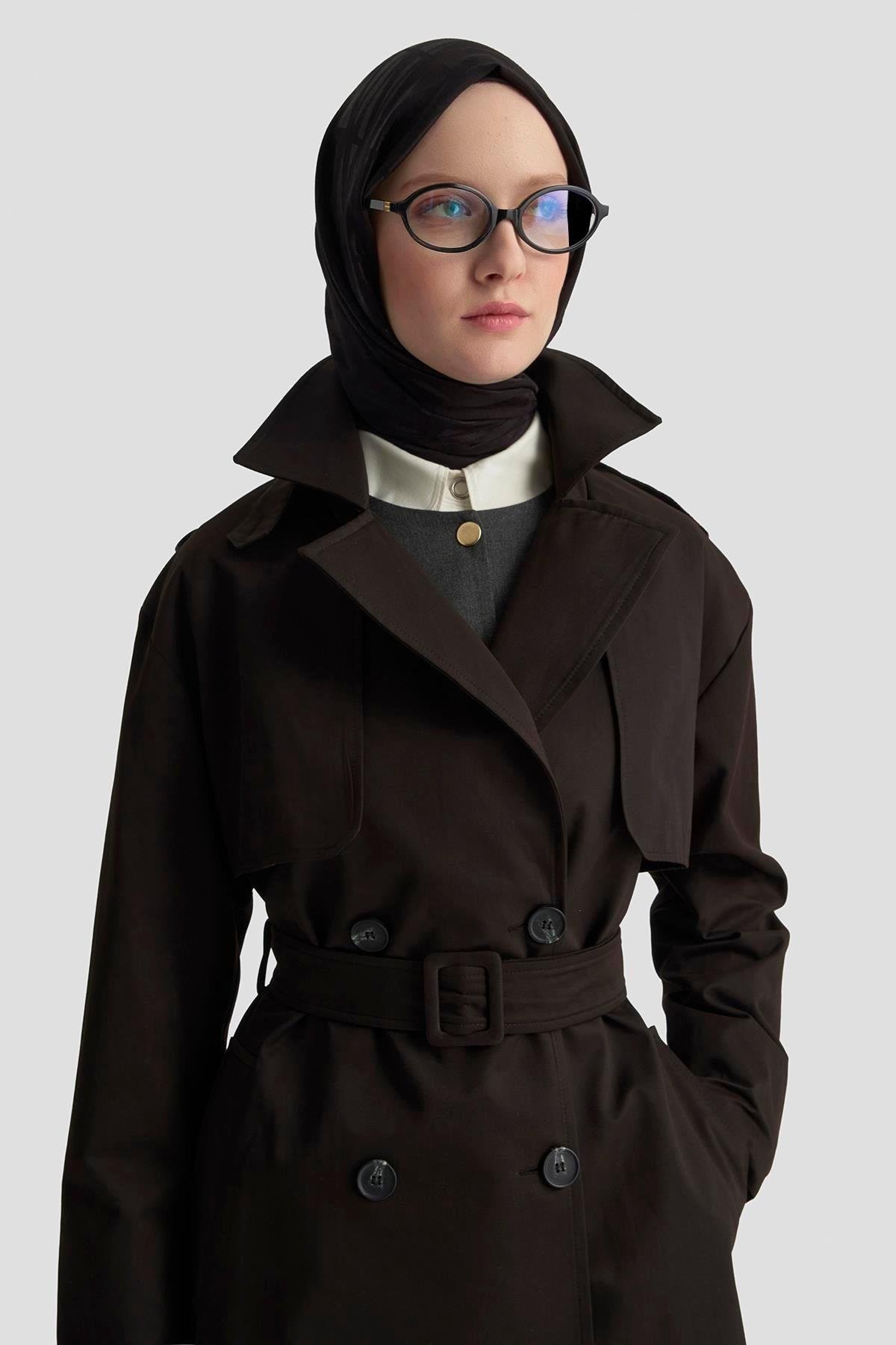Armine TREND Seyyar Kemerli Trench Siyah 25KT725