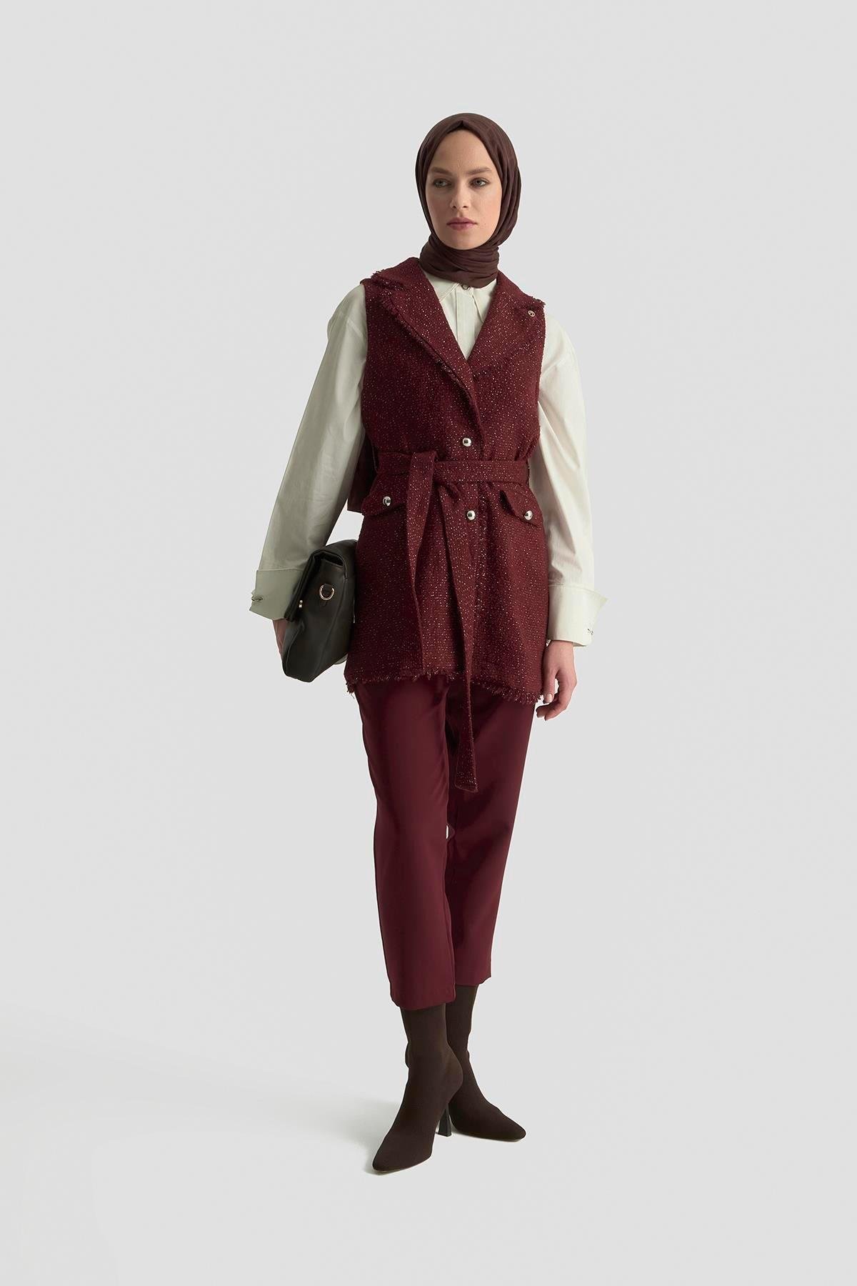 Armine TREND Sim Detay Yelekli Takım Bordo 25KT638