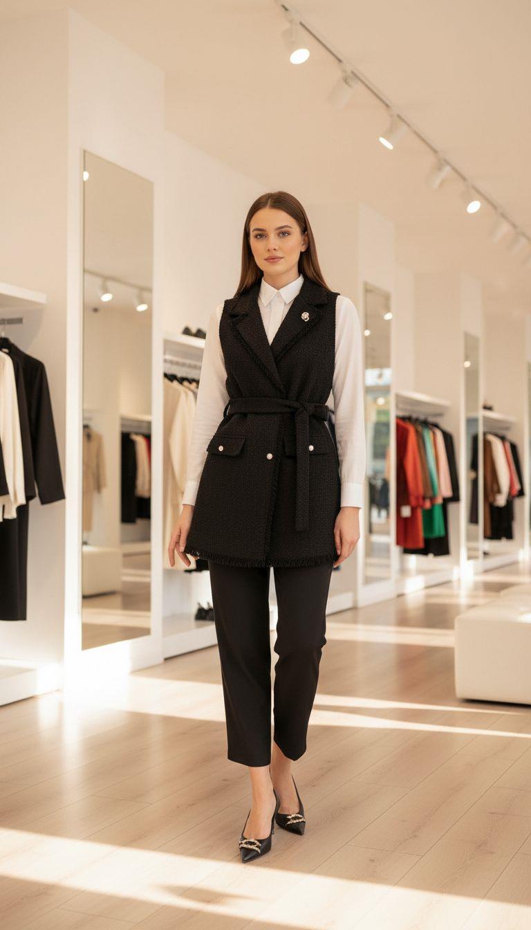 Armine TREND Sim Detay Yelekli Takım Siyah 25KT638