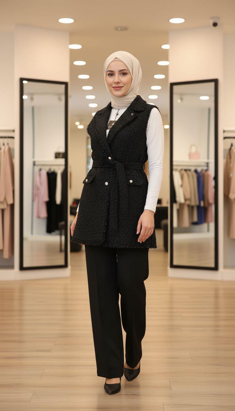 Armine TREND Sim Detay Yelekli Takım Siyah 25KT638