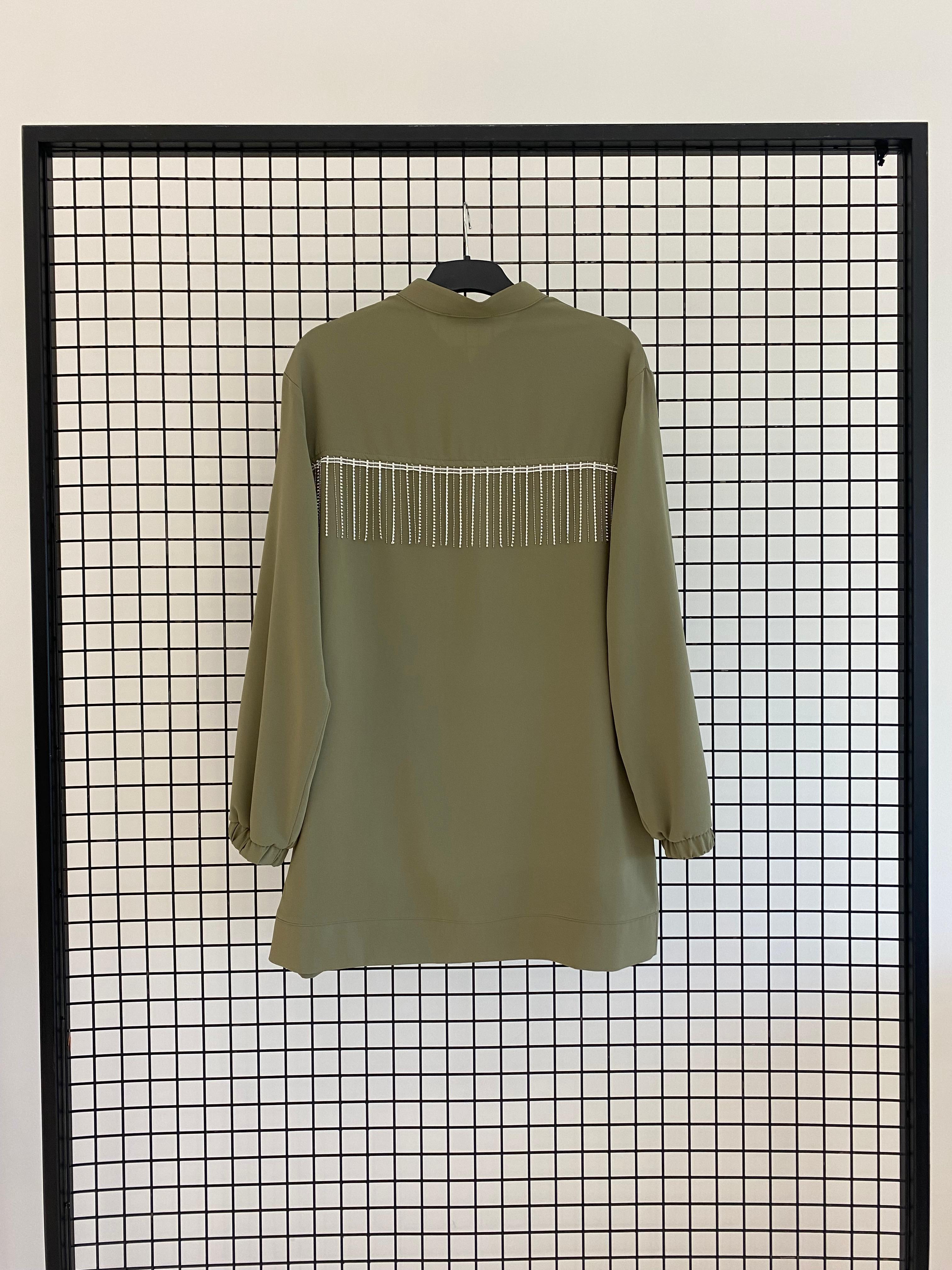 Armine TREND Sırtı Taşlı Tunik Krep Kumaş Açık Haki 25YT552