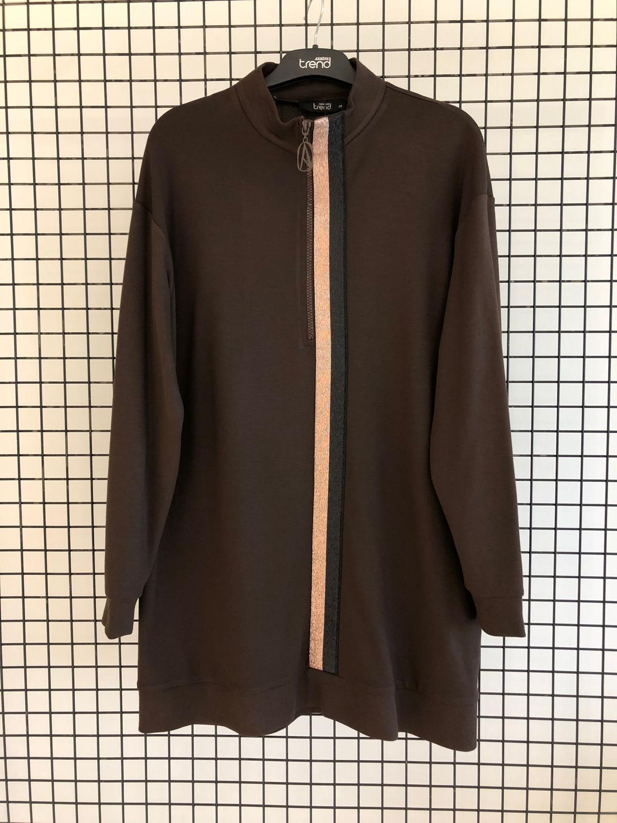 Armine TREND Spor Şeritli 2 İplik Bayan Tunik Kahverengi 25KT407