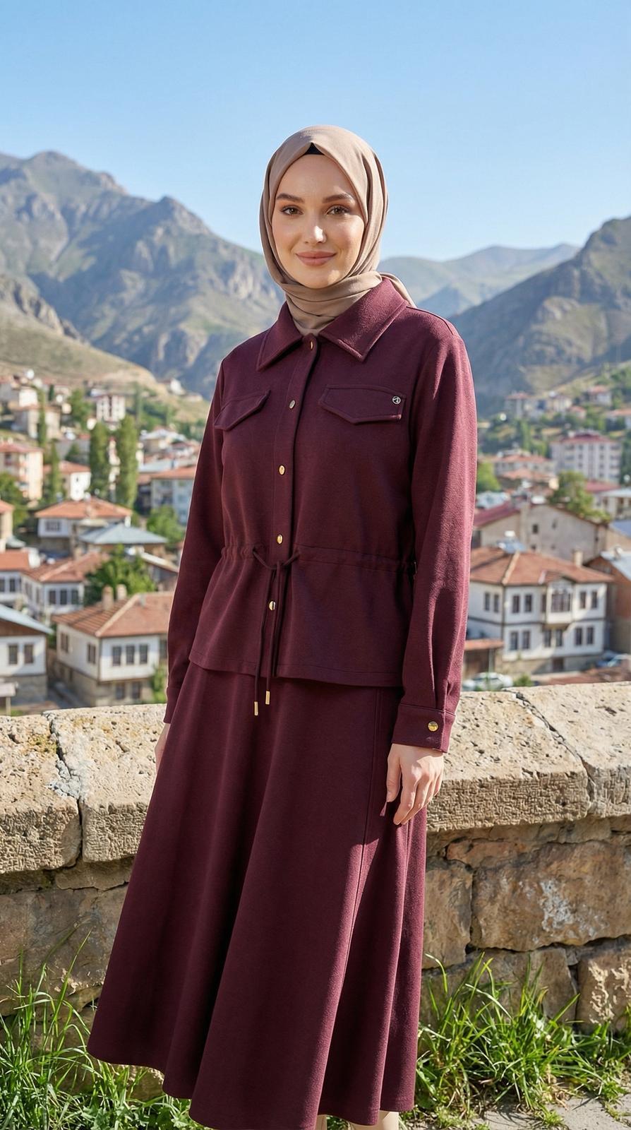 Armine TREND Süet Detaylı Etekli Takım Mürdüm 25KT659