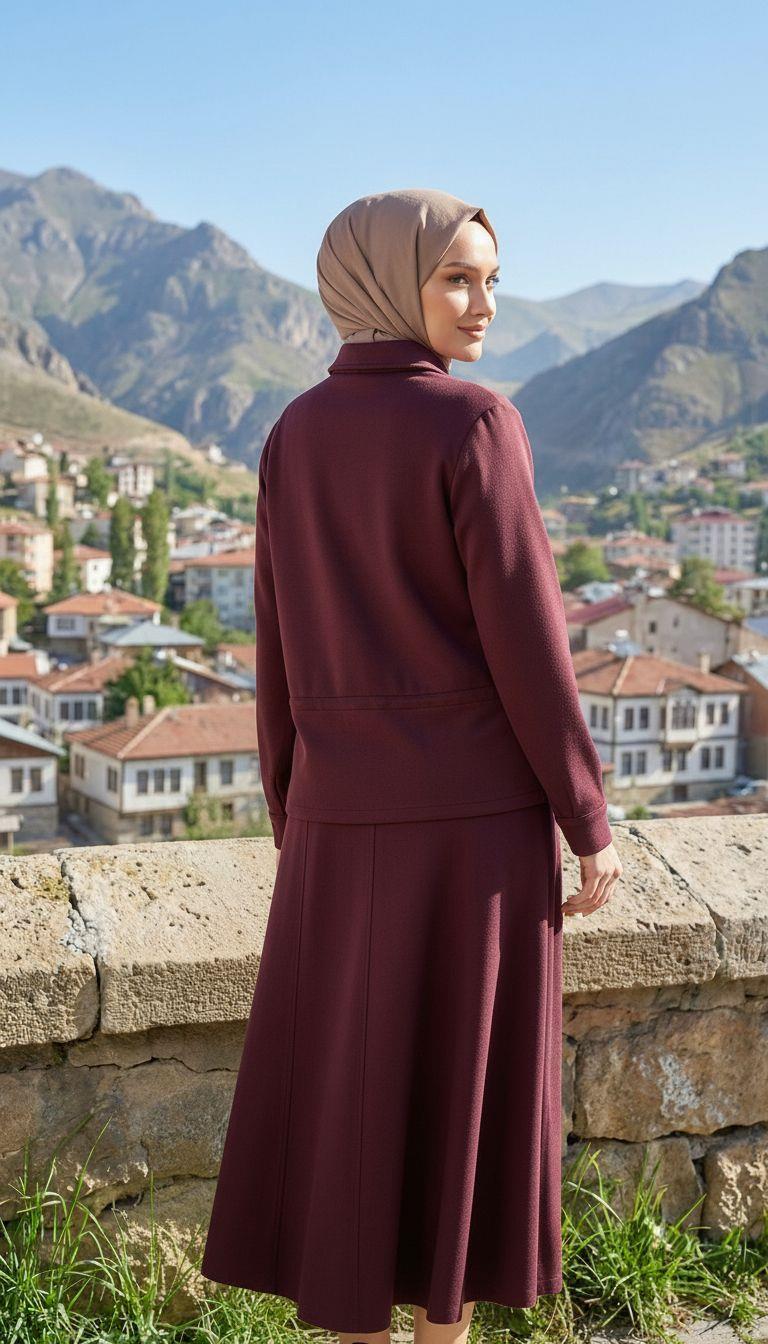 Armine TREND Süet Detaylı Etekli Takım Mürdüm 25KT659